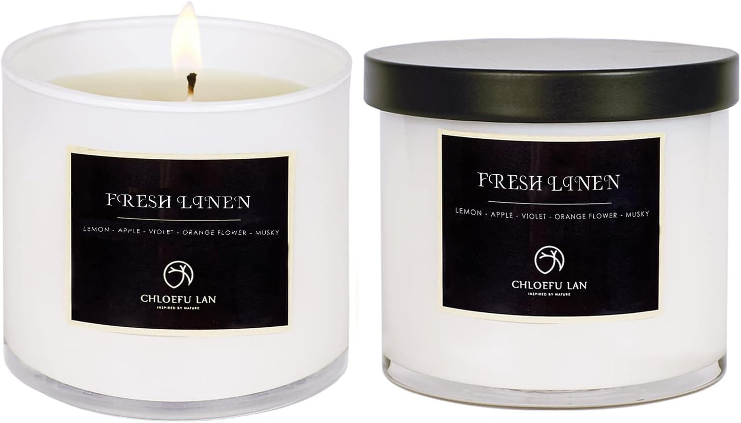 Fresh Linen Candles Laundry Candles Non-Toxic Air Freshening Scented Candle Decorative Pet Odor Eliminator for Home Luxury Scented Soy Jar Candle for Bathroom Decor 7.1 oz 2 Pack