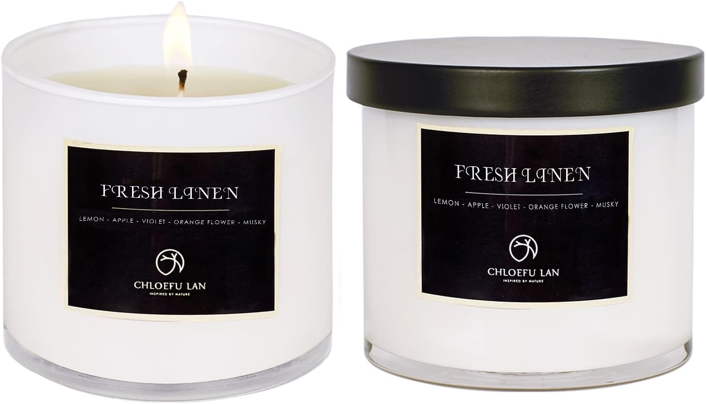 Fresh Linen Candles Laundry Candles Non-Toxic Air Freshening Scented Candle Decorative Pet Odor Eliminator for Home Luxury Scented Soy Jar Candle for Bathroom Decor 7.1 oz 2 Pack