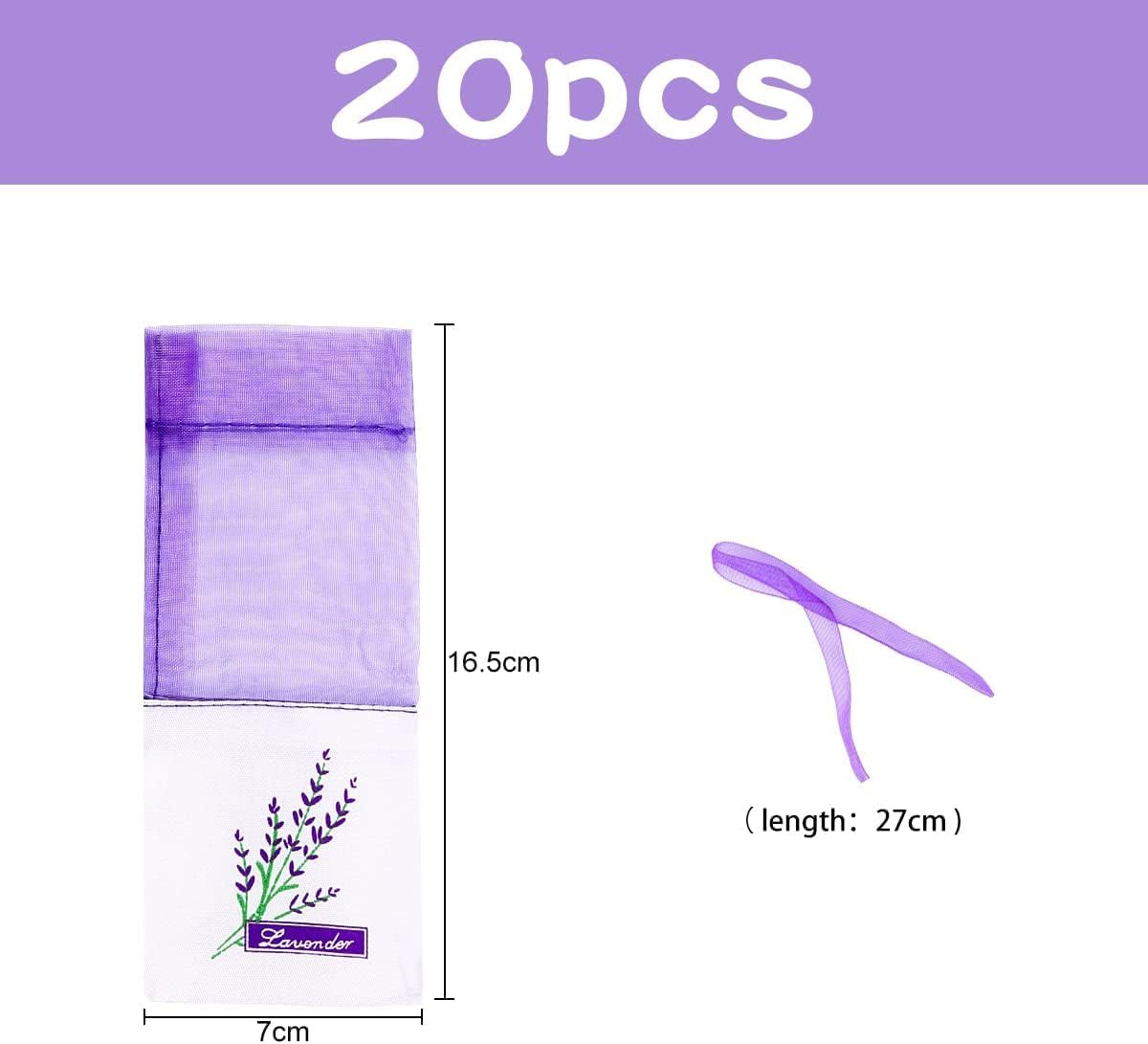 GLADFRESIT 20PCS Lavender Purple Bag Empty Sachets Bag Dried Lavender Flowers Closet Freshener Scents for Drawers Fragrance Purple Sachet