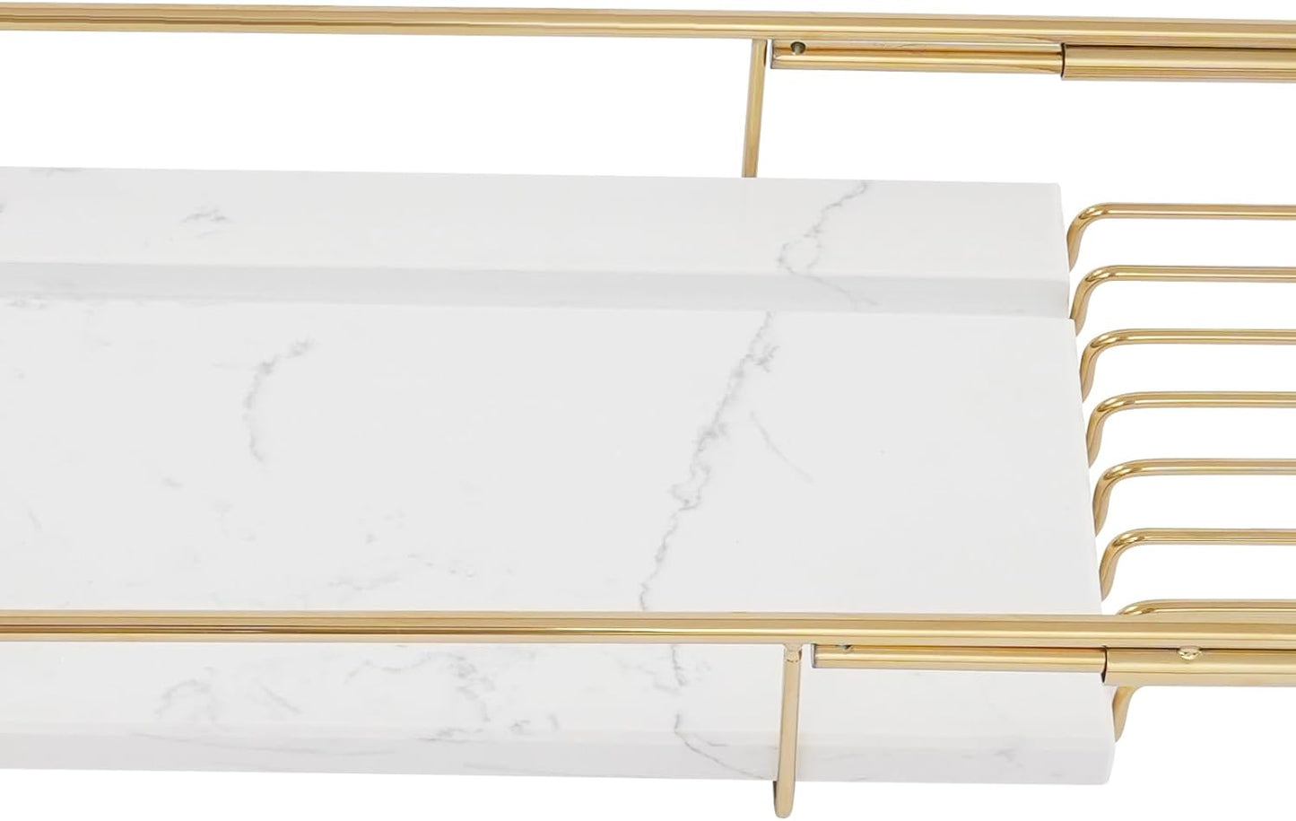 Stainless Steel Bathtub Tray, Expandable Marble Bath Tray for Tub, 44.09 lbs Capacity Bath Caddy for Bathtub Bathroom Accessories for Home Spa (Gold + White)