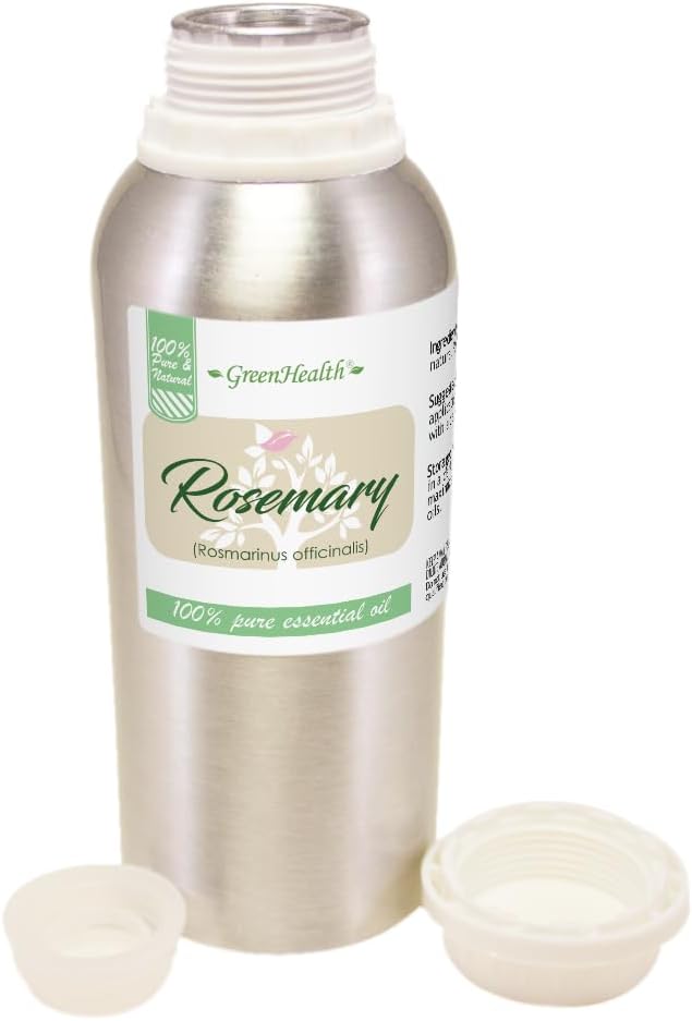 Rosemary Essential Oil – 8 fl oz (237 ml) Aluminum Bottle w/Plug Cap – 100% Pure Essential Oil – GreenHealth