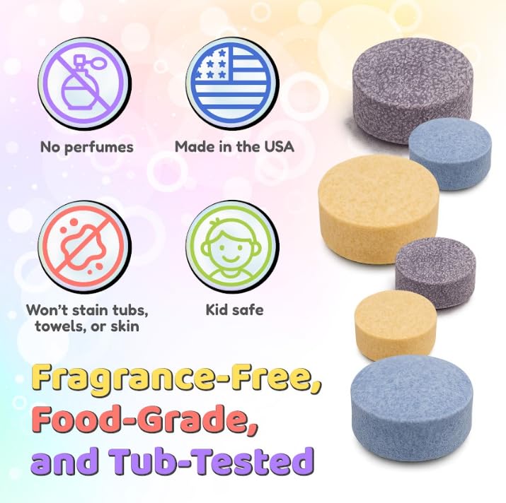 – Bath Color Tablets for Kids, 300 Count Jar – Color Changing, Non-Toxic, Non-Staining, Fragrance-Free – Mix Your Own Rainbow and Make Bathtime Fun & Educational - Made in USA (1-Pack)