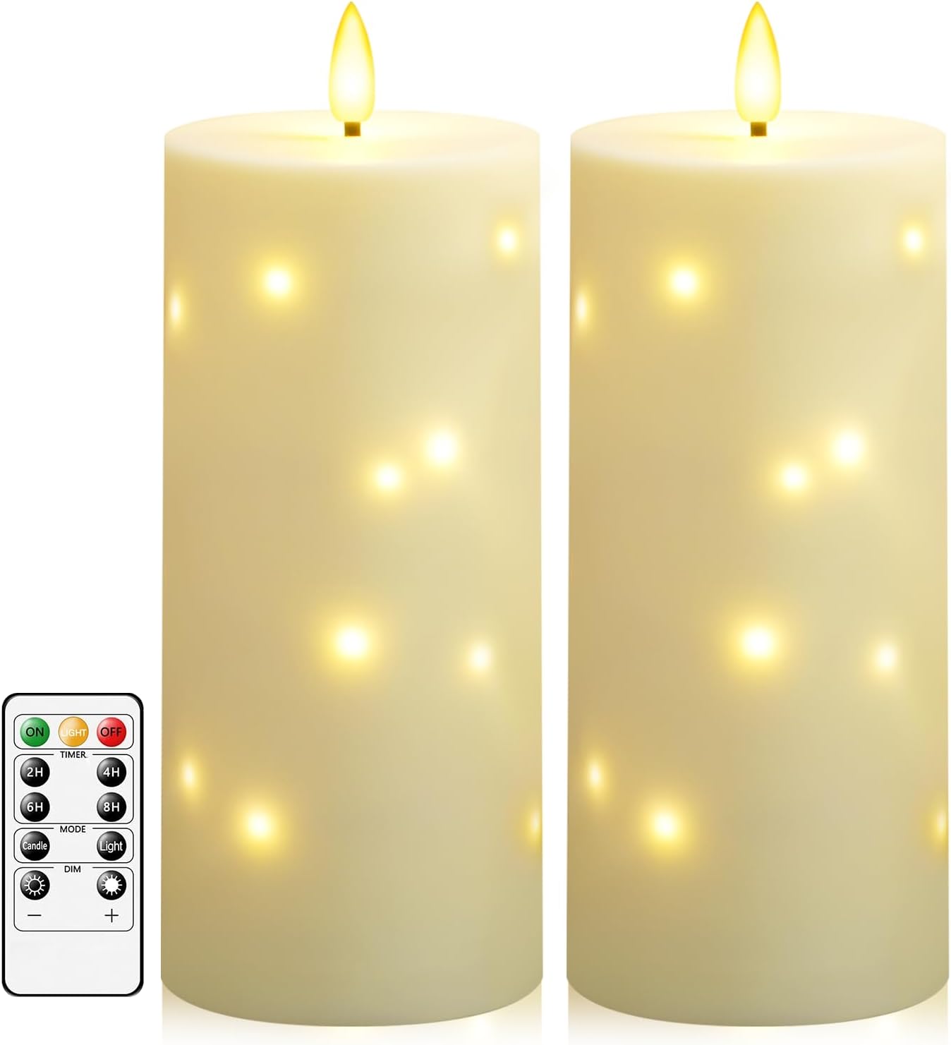 Sasigeiaa Waterproof Outdoor Candles with Timer & Remote - Battery Operated LED Candles, Realistic Flameless Plastic Pillar, Pack of 2 (4" D x 10" H, Ivory) for Patio, Garden Camping Rainy Weather