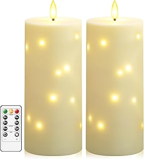Sasigeiaa Waterproof Outdoor Candles with Timer & Remote - Battery Operated LED Candles, Realistic Flameless Plastic Pillar, Pack of 2 (4" D x 10" H, Ivory) for Patio, Garden Camping Rainy Weather