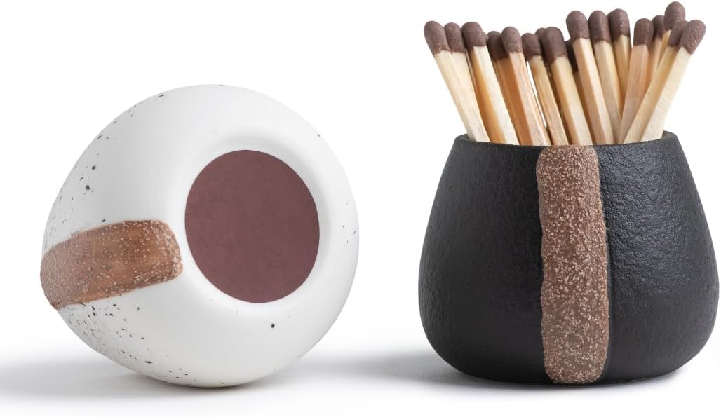 Amarcado Ceramic Match Holders with Striker - Set of 2 - Candle Accessories - Candle Lover Gifts - Housewarming Gift - Matches NOT included