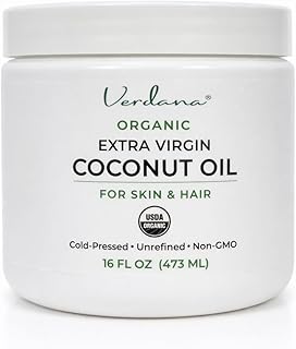 Verdana Organic Coconut Oil for Skin & Hair, Extra Virgin Unrefined Cold Pressed, Rich Moisturizer for Dry Skin & Body, USDA Organic, 16 fl oz Jar