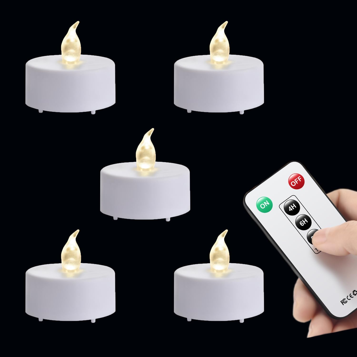 Remote Control LED Tea Lights Battery Operated Flameless Candles 5Pcs Realistic and Bright Flickering Long Lasting 400 Hours Electric Candles for Christmas Home Party Wedding Decor (White)