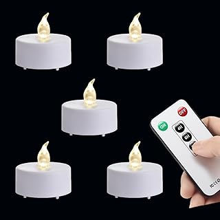 Remote Control LED Tea Lights Battery Operated Flameless Candles 5Pcs Realistic and Bright Flickering Long Lasting 400 Hours Electric Candles for Christmas Home Party Wedding Decor (White)