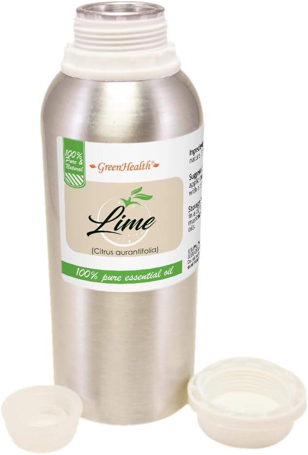 Lime Essential Oil – 8 fl oz (237 ml) Aluminum Bottle w/Plug Cap – 100% Pure Essential Oil – GreenHealth
