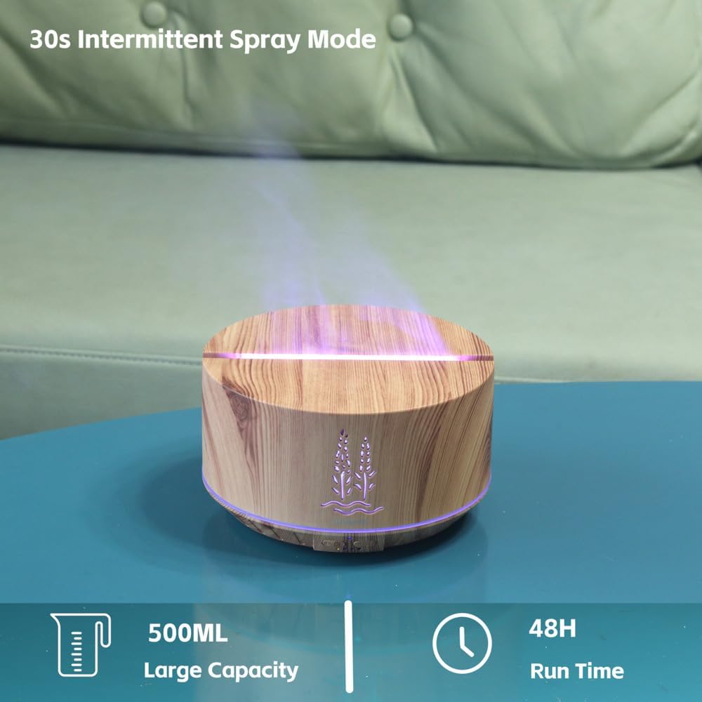 500ML Flame Oil Diffuser Wood Grain Cold Mist Ultrasonic Aroma Humidifier