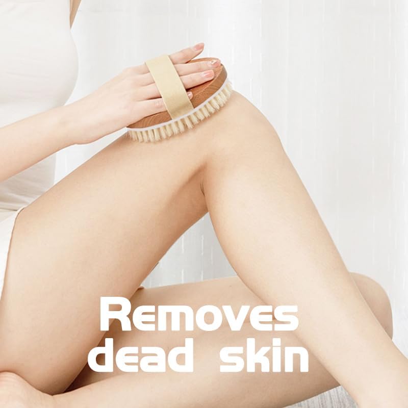 Bamboo Dry Body Brush Back Scrubber for Shower Handheld Bath Massage Brushes with Silicone Nodes Natural Bristle Brushing Exfoliator