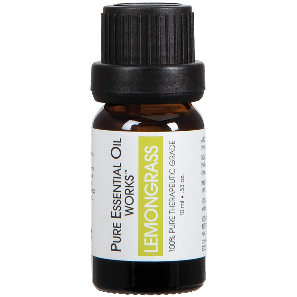 Pure Essential Oil Works Lemongrass Oil, 100% Pure, Natural, Paraben-Free and Therapeutic Grade with Euro-Style Dropper, 0.33 Ounces