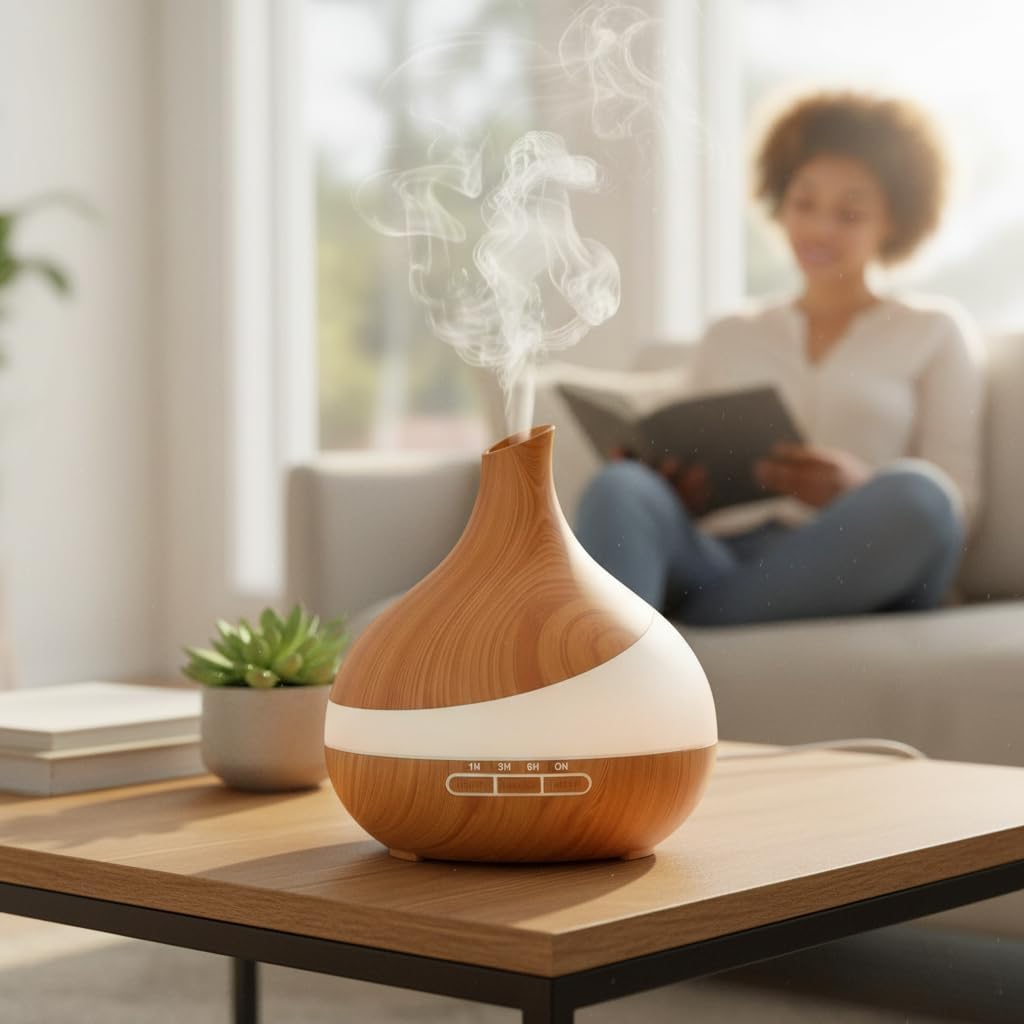 500ML Essential Oil Diffuser, Aroma Diffuser with Remote Control and 14 Colors LED Night Light, Quiet Cool Mist Humidifier for Bedroom Home Office Yoga Spa, Timer & Auto Shut-Off