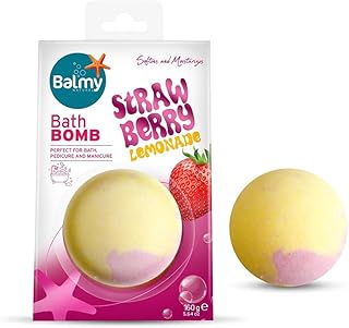 Balmy Strawberry Lemonade Bath Bomb – Hydrating Fizzy with Vitamin E & Glycerin, Sweet Citrus Scented 5.6 oz