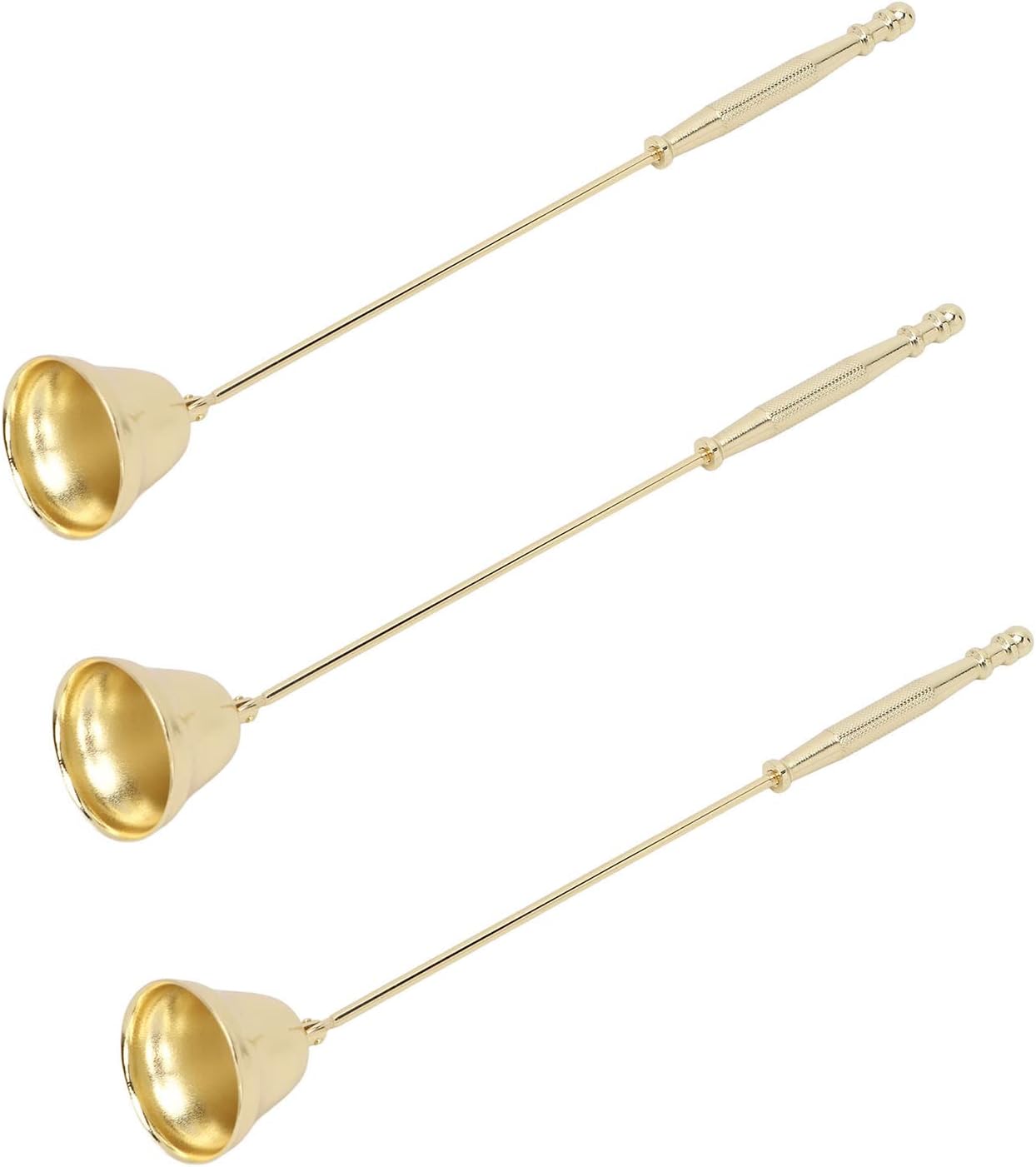 BRRNOO Candle Wick Trimmer and Snuffer, Golden Iron-Plated Bell Shaped Long Handle Candle Extinguisher 3pcs Set for Candle Lovers