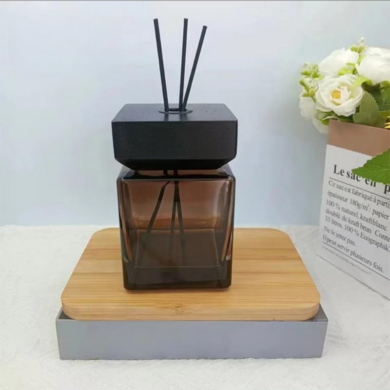 2Pcs 500ml Empty Reed Diffuser Bottle and 20 pcs Black Reed Diffuser Sticks Refill Set for Bathroom Hotel Home Decoration(Brown, 500ml)