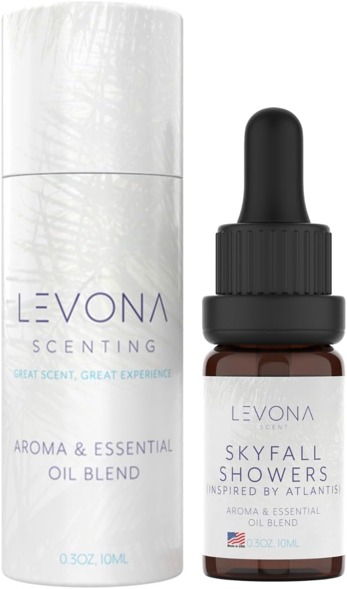 Levona Scent Essential Oil - Luxury Aroma for Home, Office, Hotel & Spa, Ideal for Humidifiers & Diffusers, Hotel Fragrance with Neroli, Orange & Melon - 10ml / 0.33 fl oz, Skyfall Showers