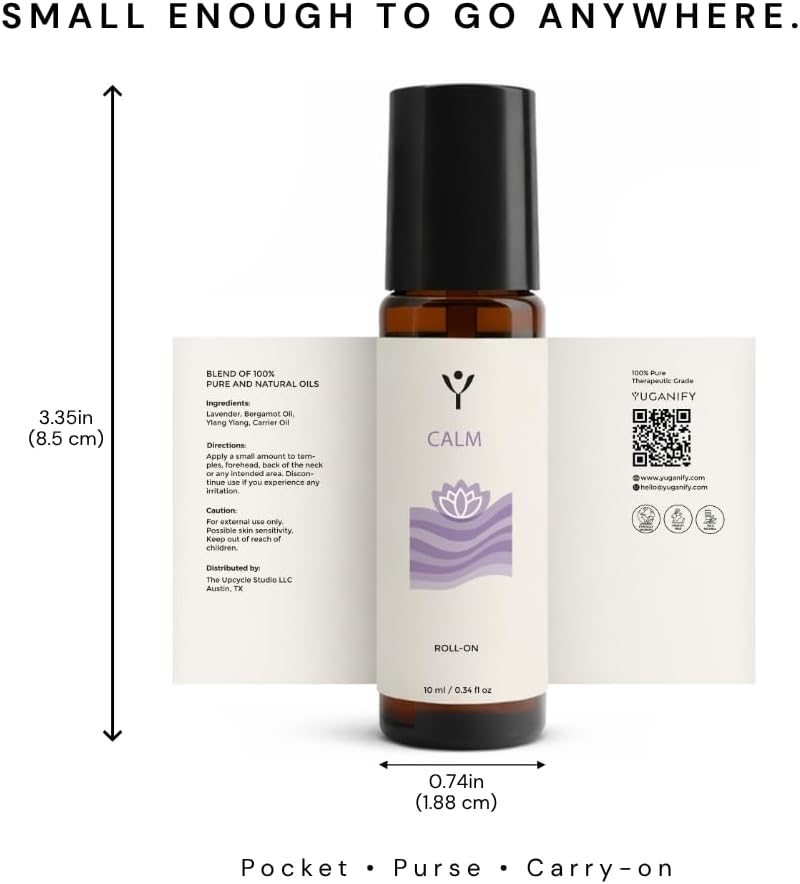 Calm Essential Oil Roll On – Stress Relief Aromatherapy Roller with Lavender, Bergamot &amp; Ylang Ylang – Relax &amp; Unwind Essential Oil Blend – 10 ml