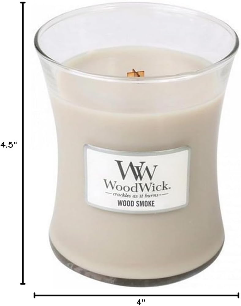 WoodWick Wood Smoke Hourglass Candle 9.7 oz. Medium Fall Candle with Crackling Wick for Smooth Burn Aromatherapy Soy Wax Blend