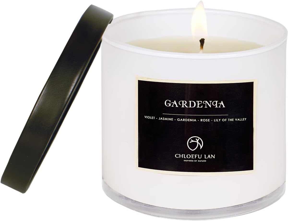 Premium Gardenia Scented Candle for Men & Women, Highly Scented, 7.1oz|45 Hour Long Lasting, All Natural Soy Candles, Home Decor, White Glass Jar Candle with Gift Box