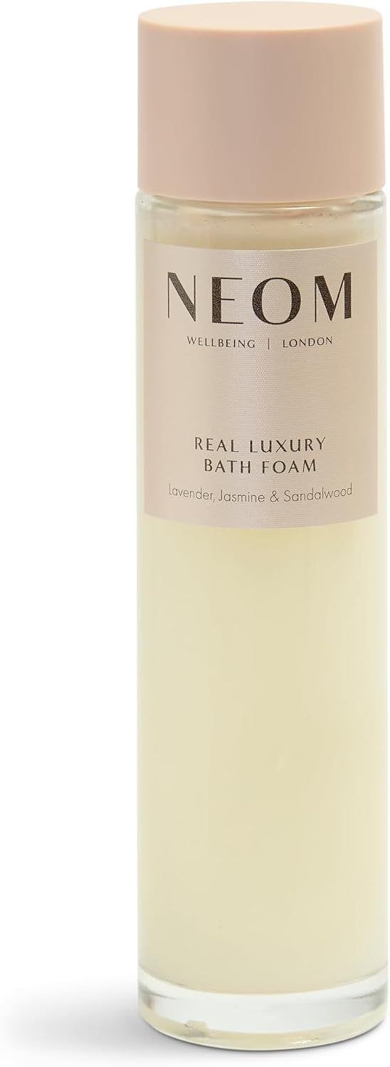 NEOM Real Luxury Bath Foam, 6.76 fl oz | Lavender, Jasmine & Rosewood | Coconut & Almond Oil| 100% Natural Fragrance | Essential Oil | Scent to De-Stress| Vegan & Cruelty Free
