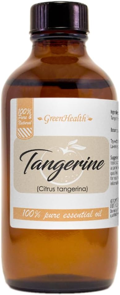 Tangerine Essential Oil – 4 fl oz (118 ml) Amber Glass Bottle w/Cap – 100% Pure Essential Oil – GreenHealth