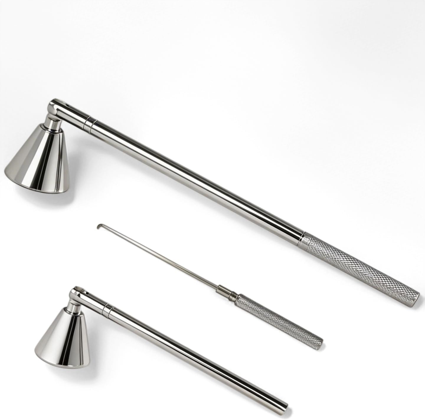 Innovative 2-in-1 Candle Snuffer Extinguisher with Removable Wick Dipper,Candle Flame Put Out Tools with Non-Slip Long Handle,Perfect Accessories for Candle Lovers (Silver)