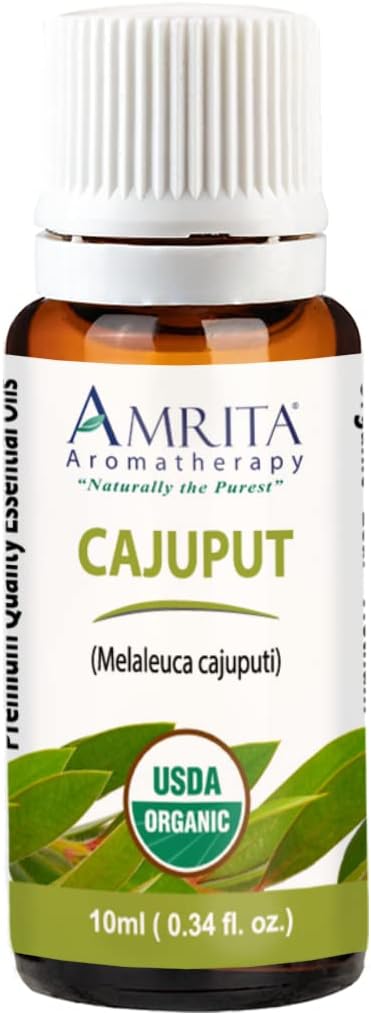 Organic Cajuput Essential Oil - Melaleuca cajuputi - 100% Pure Undiluted & Therapeutic Grade, Premium Quality Aromatherapy Oils, Tested & Verified - 10ML : AMRITA Aromatherapy