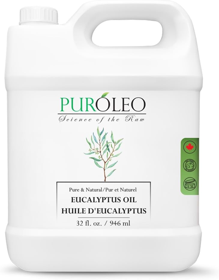 PUROLEO Eucalyptus Essential Oil 32 Fl Oz/946 ML (Packed in Canada) 100% Pure | Natural Aromatherapy Oil for Diffuser, Massage