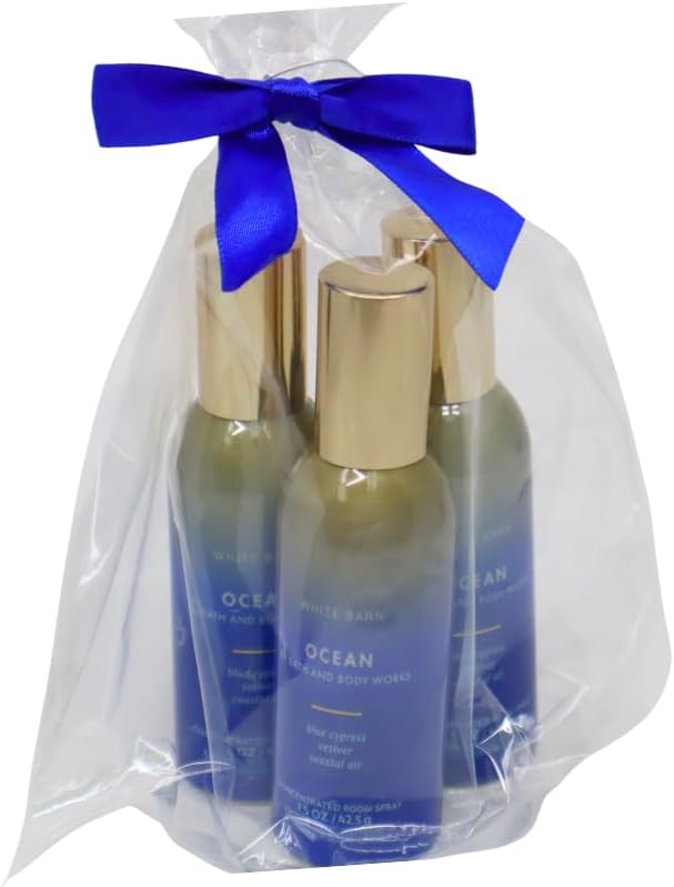 Bath & Body Works OCEAN Concentrated Room Spray Gift Set with a Blue Bow for Holiday 1.5 oz – Pack of 3
