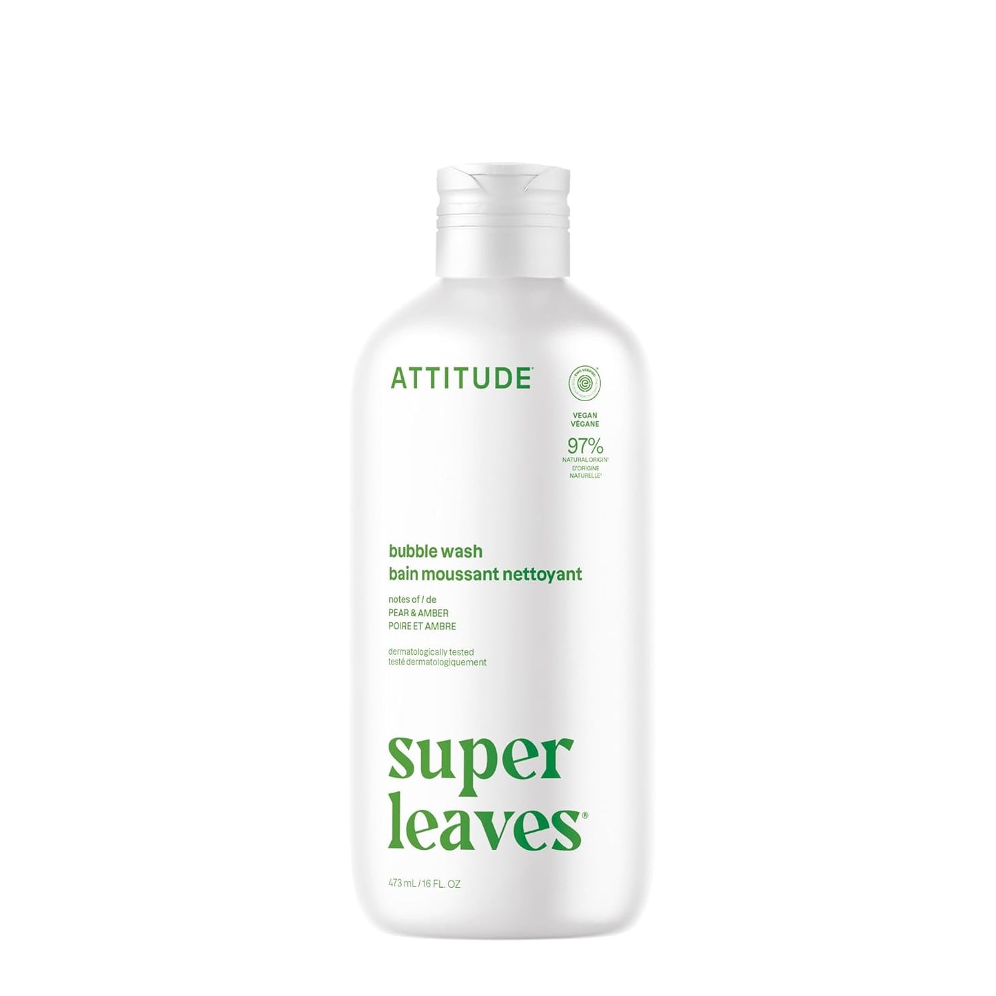 Attitude Bubble Bath, EWG Verified, Plant and Mineral-Based, Dermatologically Tested, Vegan Body Care Products, Pear & Amber Scent, 16 Fl Oz