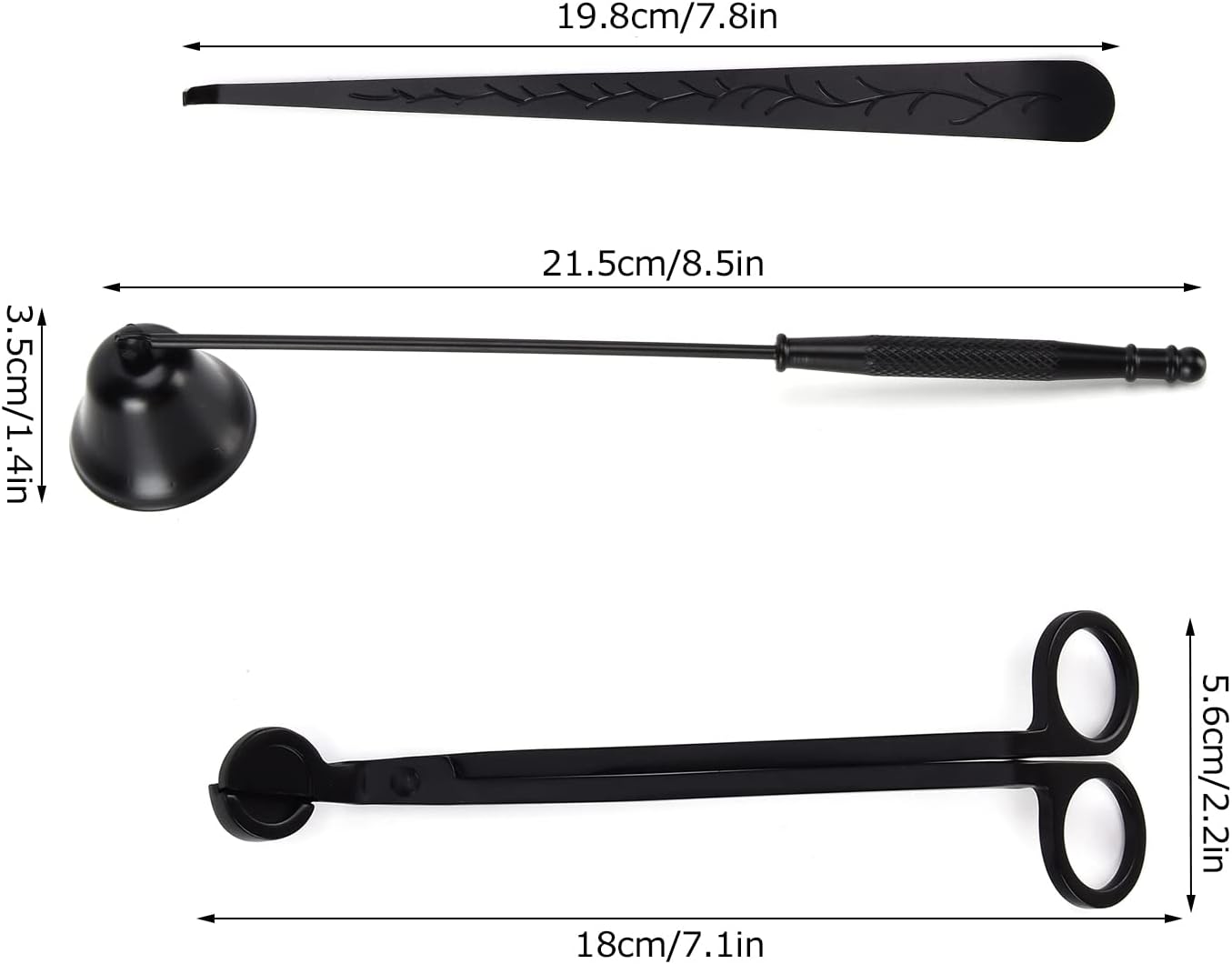 ZJchao 3-Piece Candle Accessory Set - Candle Cutter, Snuffer, Extinguisher, Wick Dipper | Candle Care Kit with Elegant Carving for Candle Lovers (Black)