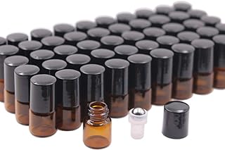 50 Pack 1ml Amber Glass Vials Roll On Bottle,Glass Roller Bottle With Stainless Steel Roller Ball,Black Cap Lid-Perfect Sample For Essential Oils,Aromatherapy,No Leak,Free Opener&Dropper