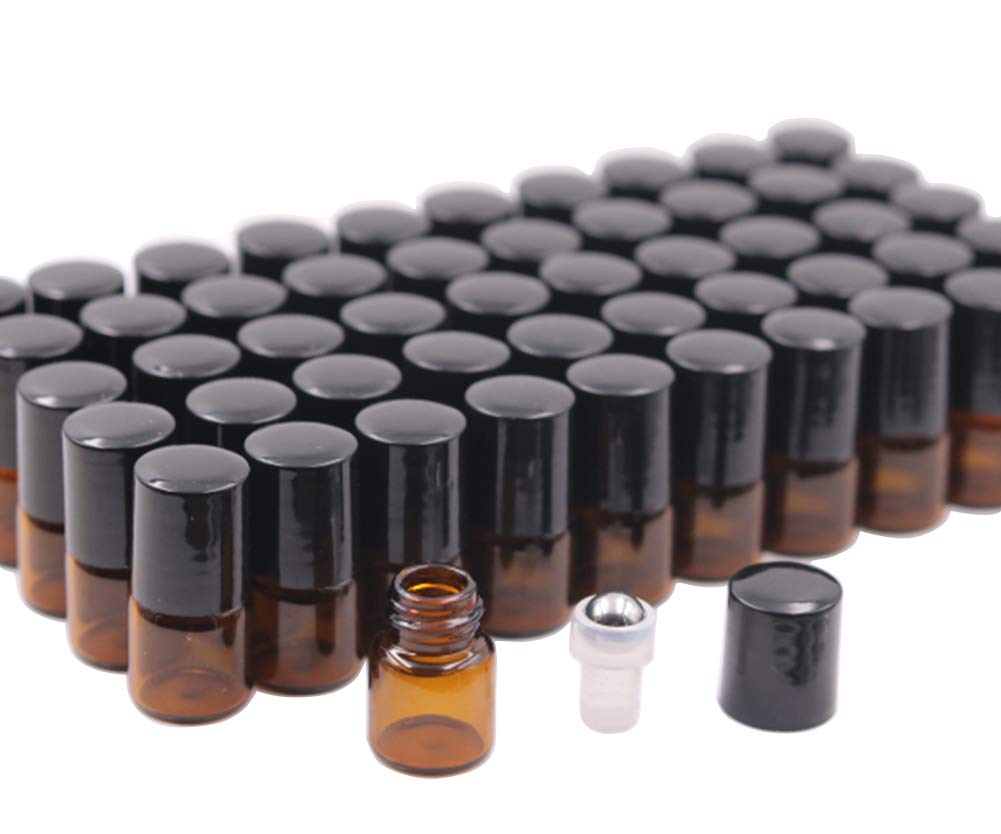 50 Pack 1ml Amber Glass Vials Roll On Bottle