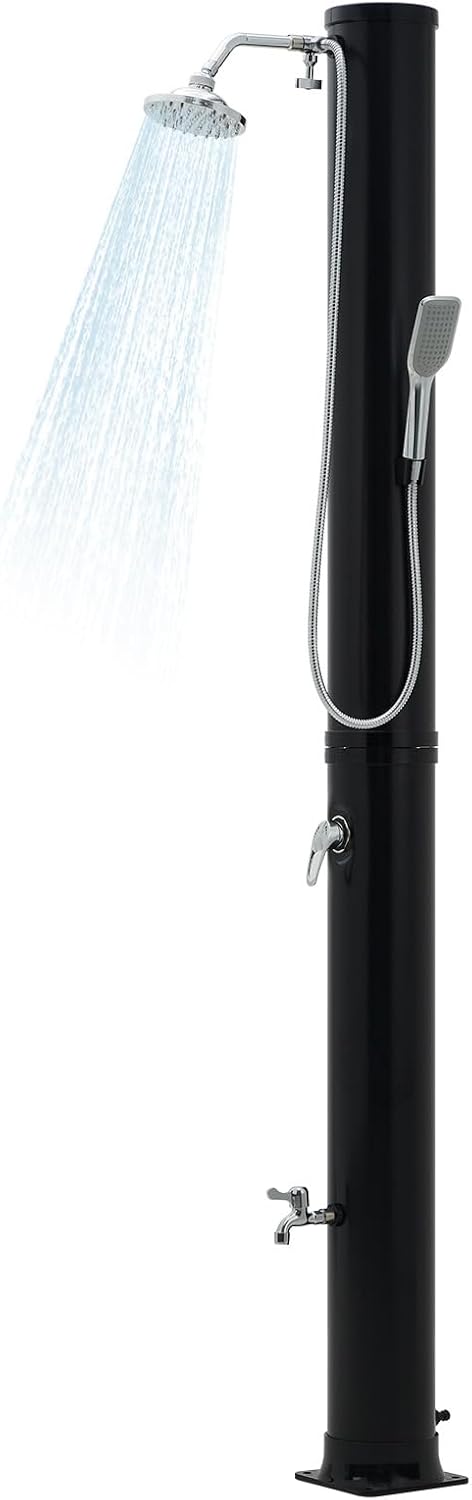 GarveeLife 10 Gallon Solar Heated Outdoor Shower, 2-Section Freestanding Pool Shower with Shower Head & Foot Tap & Handheld Sprayer, Hot & Cold Water Adjustment, Spa Shower with Protective Cover