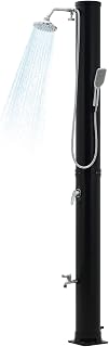 10 Gallon Solar Heated Shower | 2-Section Freestanding Outdoor Shower with Shower Head & Foot Shower Tap | Hot & Cold Water Adjustment | Poolside Beach Garden Spa Shower with Cover