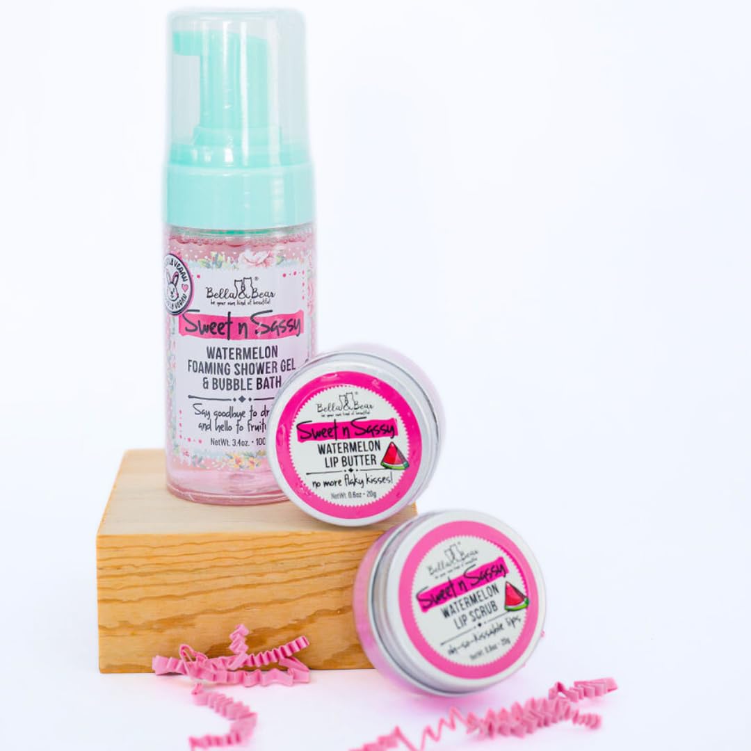 Bella & Bear Sweet 'n' Sassy Watermelon Foaming Shower Gel & Bubble Bath with Pump, Travel Size