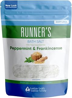 Runner's Bath Salt 32 Ounces Epsom Salt with Natural Peppermint, Frankincense, Lemon, Cypress, Tea Tree and Lemongrass Essential Oils Plus Vitamin C in BPA Free Pouch with Easy Press-Lock Seal