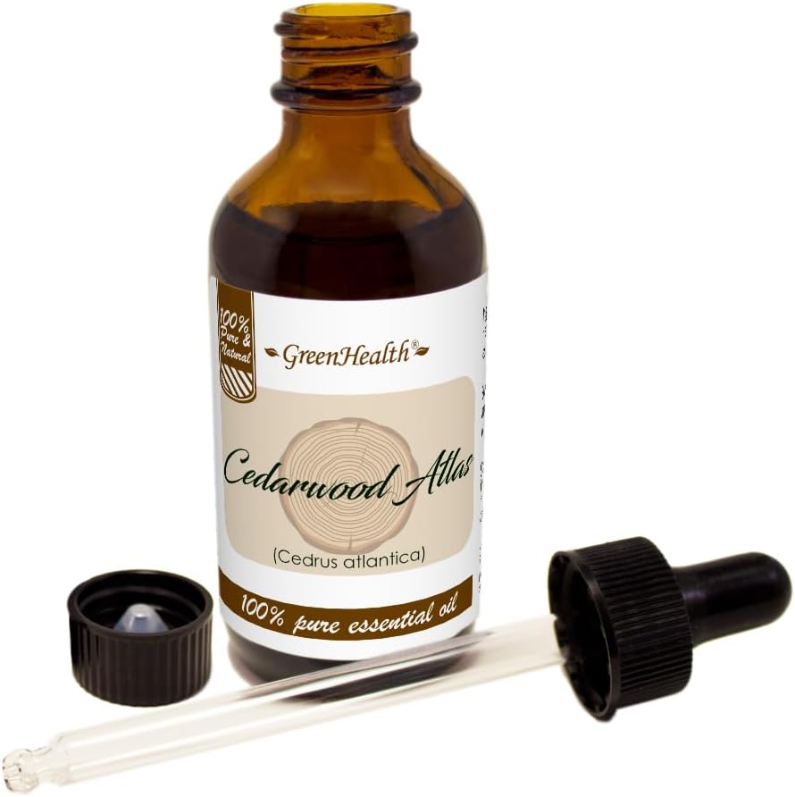 Cedarwood Atlas – 2 fl oz (59 ml) Glass Bottle w/Glass Dropper – 100% Pure Essential Oil – GreenHealth