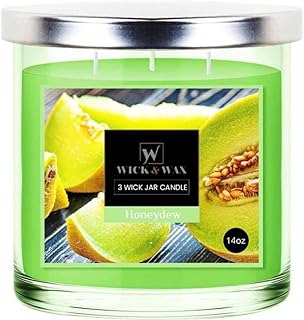 VeZee's 3 Wick 14 oz Honeydew Scented Jar Candles by Wick & Wax, Lift Your Spirits with The Refreshing, Pleasant Fragrance:1 Jar