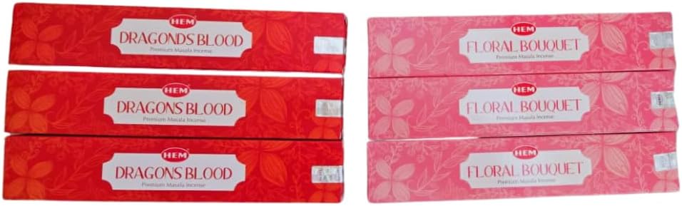Hem Masala Incense Pack of 3 Each Fragrance, Bundled with ANKCIENSE Incense Holder (Champa & Myrhh) (Dragon Blood & Floral Bouquet)
