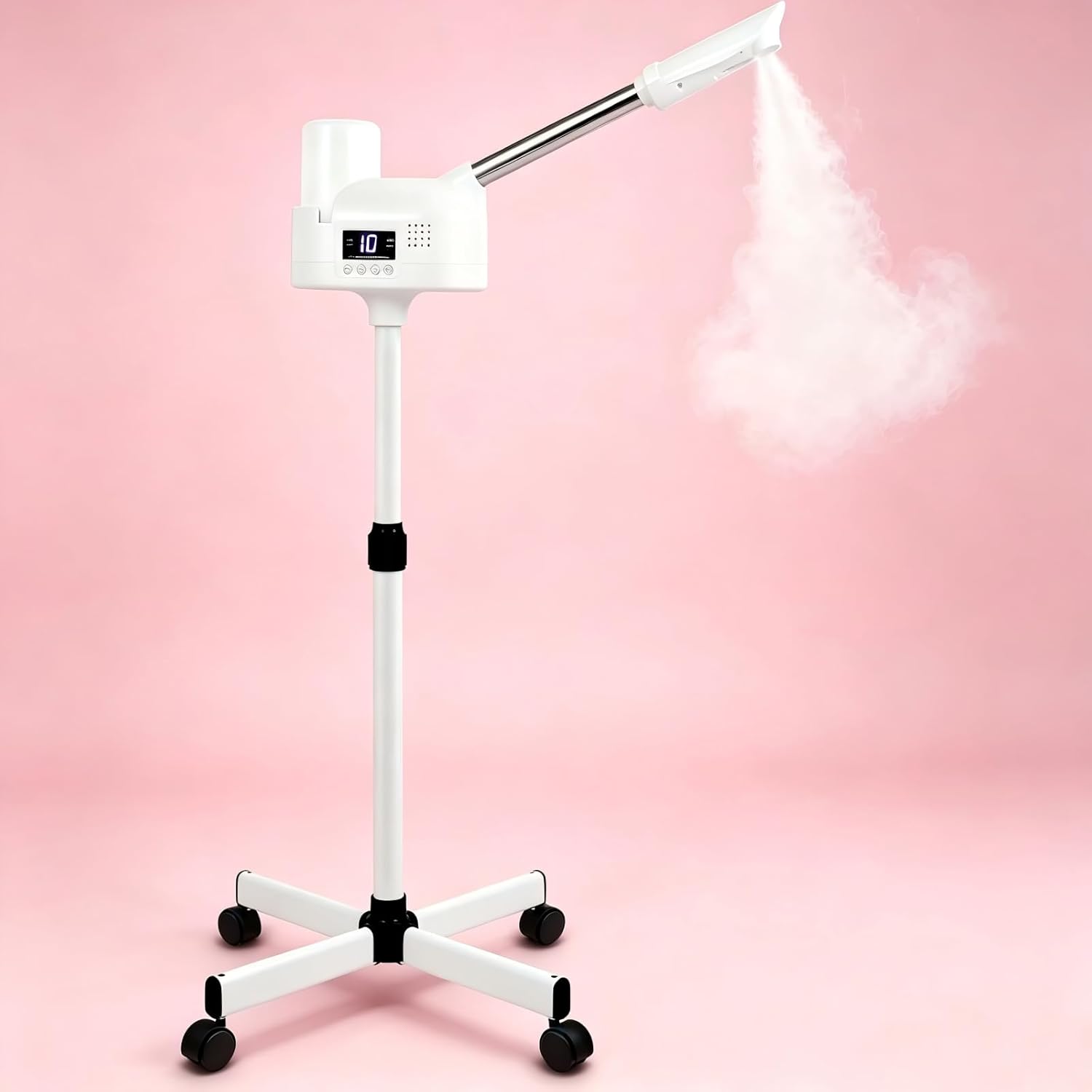 Professional Facial Steamer, Hot Mist Spray, Timer Function for Deep Hydration, Height Adjustable Face Steamer on Wheels and Rotatable Nozzle for Salon Spa Home Use