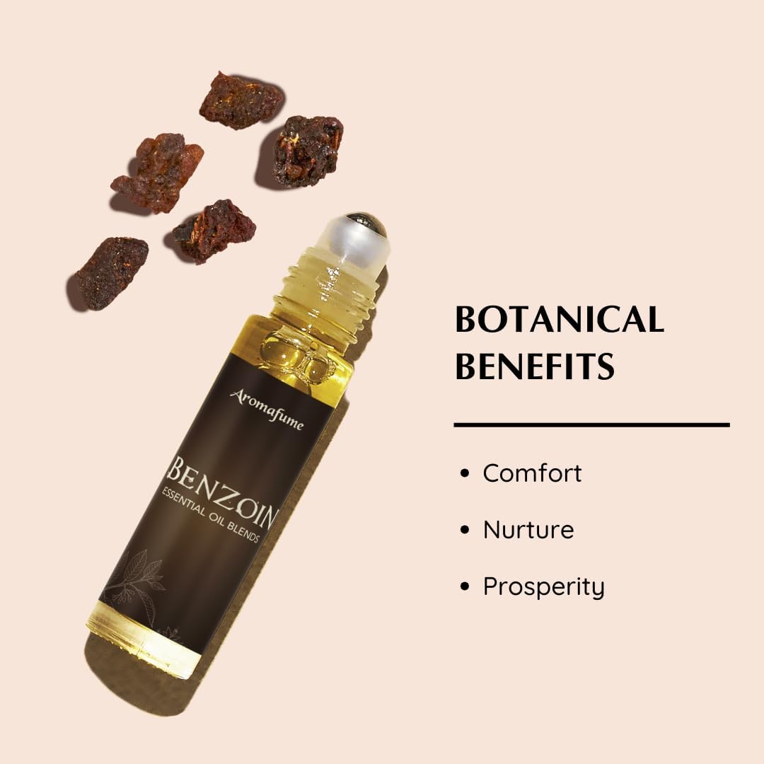 Benzoin Resin Essential Oil Roll-On Blend by Aromafume | 1 x 10ml / 1 x 0.33 Fl Oz | Made with Styrax, Native to Indonesia | for Meditation, Spiritual Awakening, Prayer and Wellness