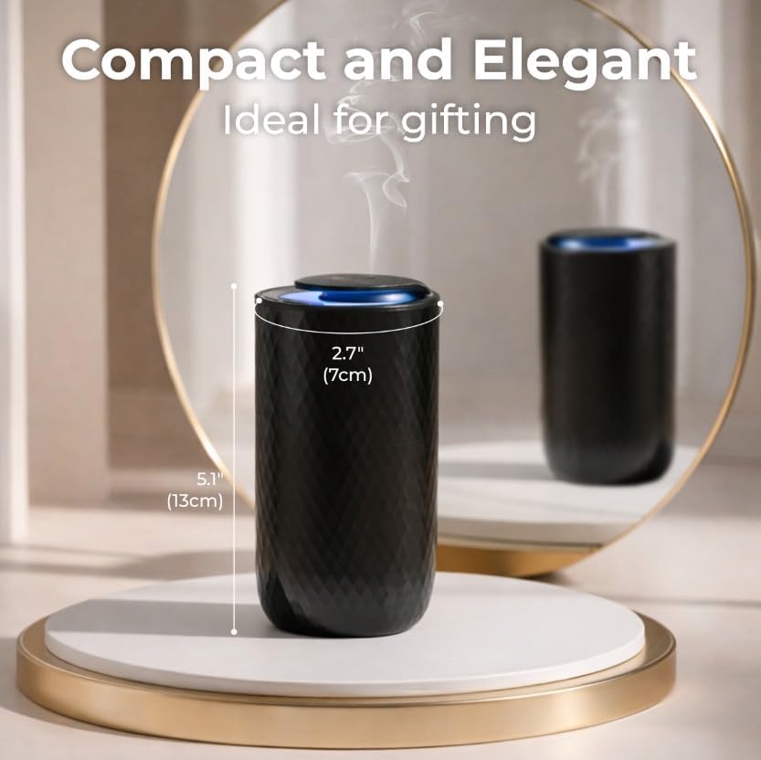 Waterless Essential Oil Diffuser - Cordless Rechargeable Aromatherapy Scent Machine for Home Bedroom Car Office Travel - 3 Mist Levels, 4 Timer Modes, 24-Hour Battery