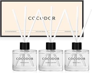 COCODOR Signature Collection Reed Diffuser Set of 3/White Jasmine,Garden Lavender,Black Cherry/1.6oz Each Pack/Home Fragrance Diffuser, Oil Scent Diffuser for Bathroom Shelf Decor