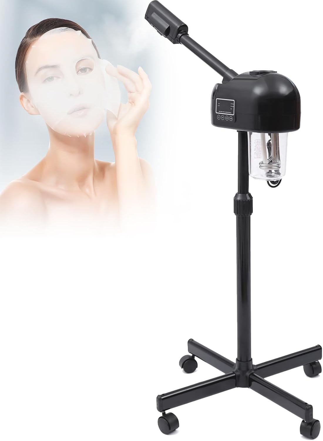 Nano Ionic Standing Facial Steamer with Adjustable Arm, 600ml PTC Heating Home Spa Machine, 20min Timer & 360° Rotation for Deep Cleansing Moisturizing