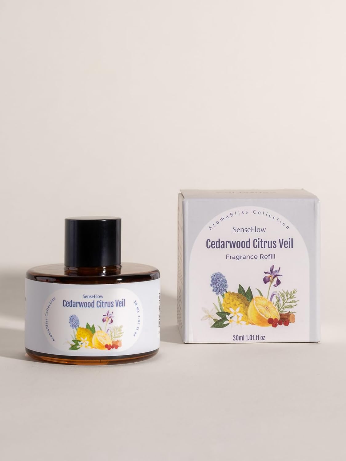 Waterless Diffuser Oil Refill 1.02oz/30ml, Essential Oil Refill for SF101/SF101S Aroma Diffuser, Covers 1000 Sq Ft, 120-Day Natural Scent 1 Pack, Cedarwood Citrus Veil