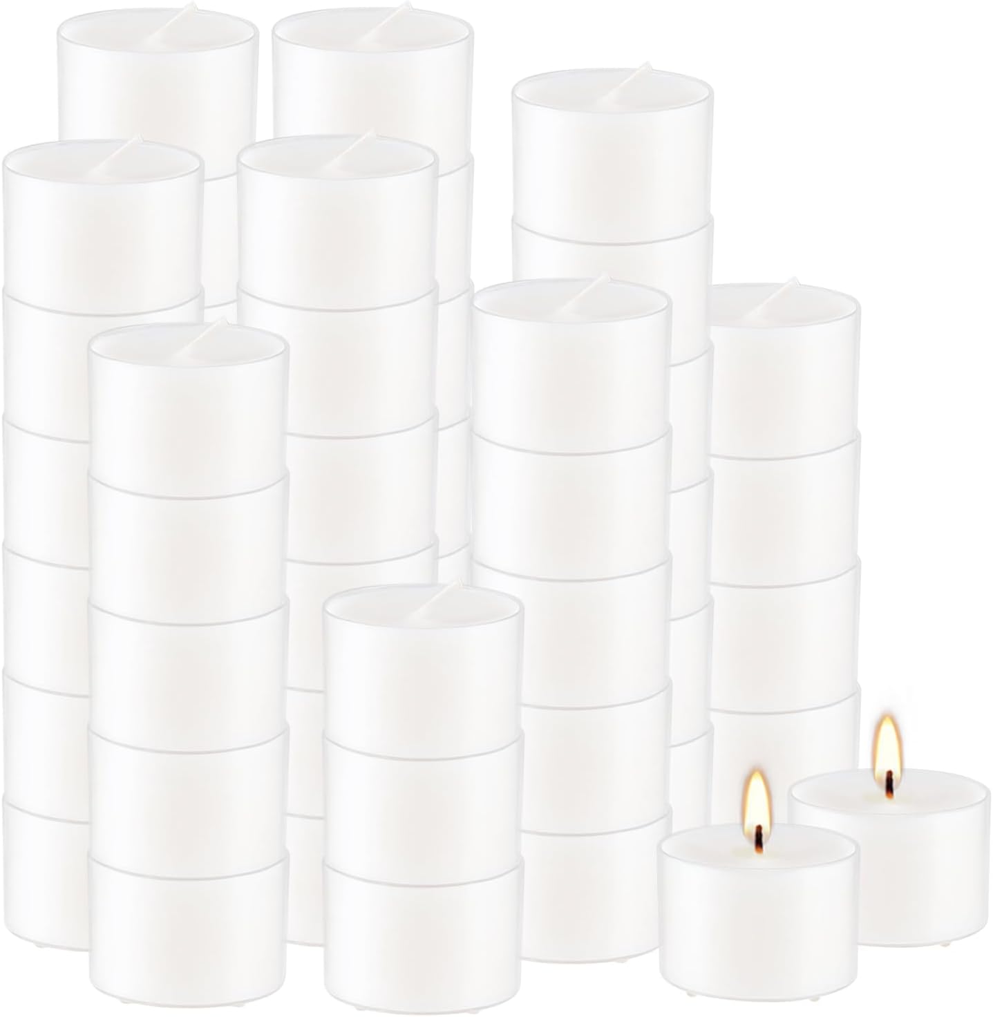 Set of 50 White Scented Tealight Candles Bulk, Vanilla Fragrance Wax with Clear Container, for Restaurant Dinner Weddings Baby Showers, Long Burning, 8 Hours