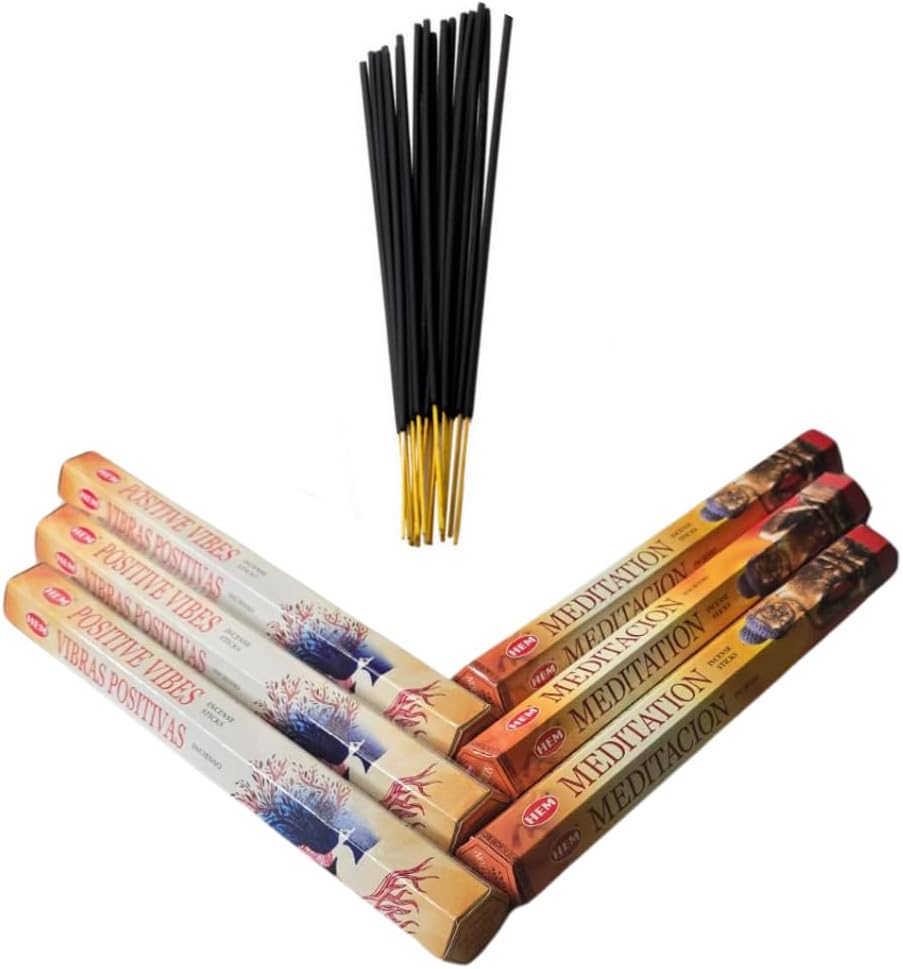 Sandalwood & Vanilla Incense from Hem Bundled with ANKCIENSE Incense Holder Bundle, Variety Pack of 120 Sticks (Positive Vibes & Meditation)