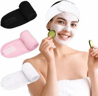 3Pcs Facial Spa Headband Set for Women – Adjustable, Non-Slip Terry Cloth Headband for Face Washing, Make-up Application and Showering – Soft and Stretchable Hair Wrap